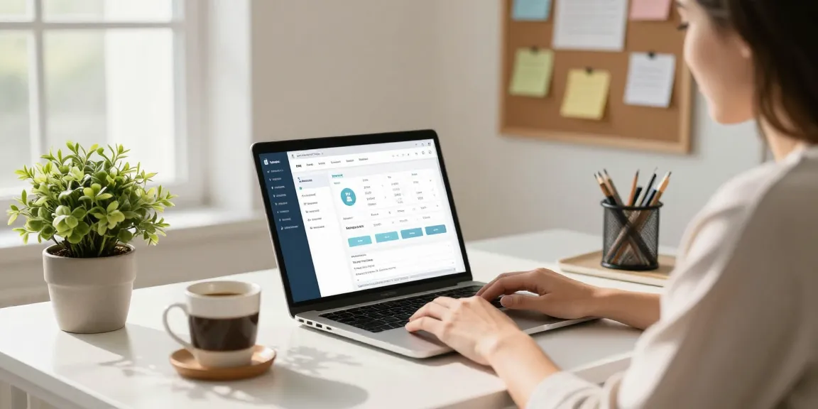Professionele werkruimte om gratis factuur te maken met laptop en planten